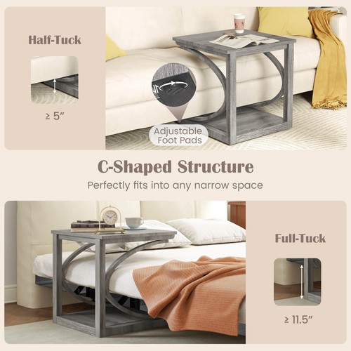 2PCS 24" Side End Table w/ Storage Shelf & Rubber Wood Frame for Small Space - Picture 9 of 10