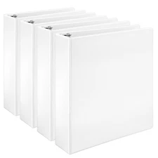 Basics 3 Ring Binders, 2 Inch, 4 Pack, D-Ring Organizer 4-Pack, White