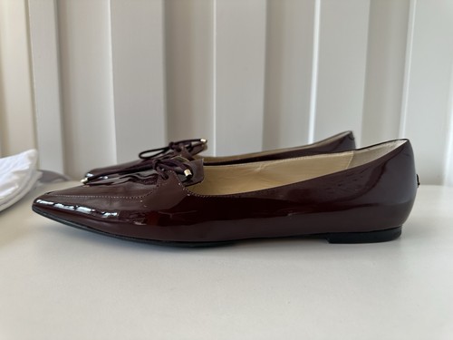 Jimmy Choo Genna Pointed Toe Ballet Flat Women 40 UK 7 Bordeaux Patent Leather - Picture 3 of 13