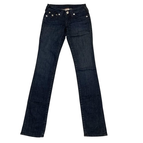 Pantalones de mezclilla para mujer True Religion azules tiro bajo cremallera ajustados rectos talla 24 - Imagen 2 de 11