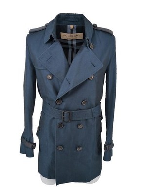 Burberry Trenchcoat Kensington S IT 48 38'' Brustumfang Italy Blau Leder Special Ed
