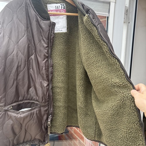Mens Army Green S&T 75 Surplus Tex Military Fleece Lined Jacket Coat Size XL - Picture 7 of 9
