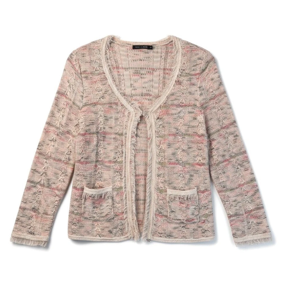 NIC+ZOE Cárdigan Suéter M Mujer Rosa Multi Lana Merino Flecos Borde Frente Abierto Foto 2 de 4