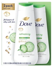 Dove Body Wash Refreshing Cucumber and Green Tea Bacteria While ，20 oz, 2 Count