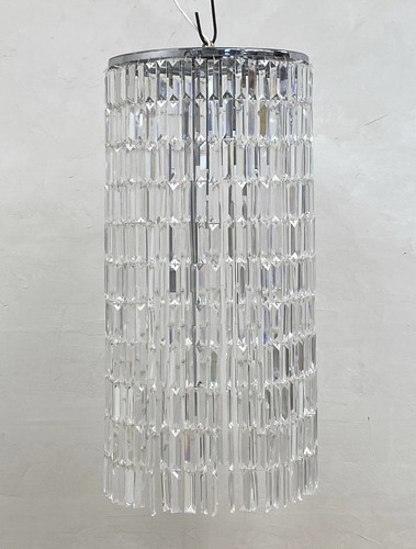 Großer in Auftrag gegebener 88 cm Tropfen Baguette geschliffenes Glas & Chrom Kronleuchter - Bild 1 von 9