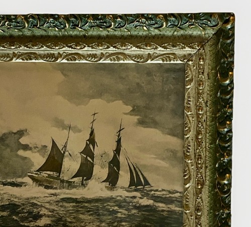 Vintage verzierter gerahmter Druck Klipperschiff auf stürmischer See maritim Segeln Maritim Kunst - Bild 6 von 12