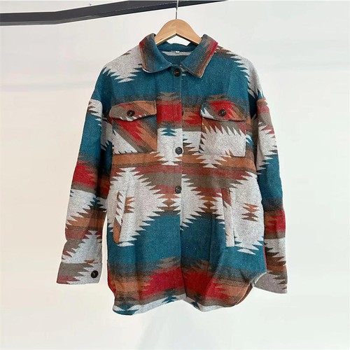 Women's Geometric Jacket Loose Coat 2024 Long-Sleeved Shirt Lapel Woolen Coat - Bild 4 von 18