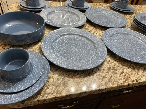 21er Set Mikasa Ultrastone CU501 Abendessen Dessert Teller Schüsseln Tassen Country Blau - Bild 2 von 11