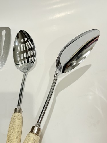 Vintage Ekco Utensils Yellow Glitter Wood Handles Fork Spatula Slotted Spoon MCM - Picture 11 of 18