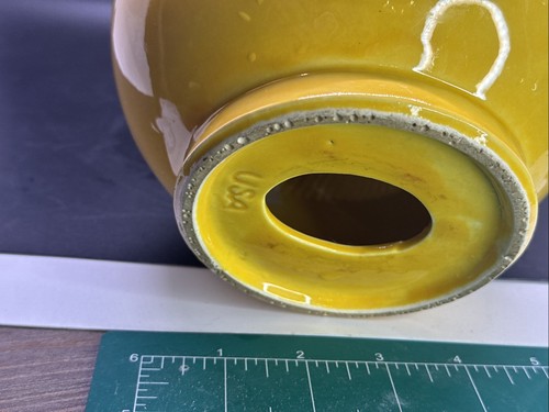 Vintage McCoy Smiley Gesicht schöne Tagesbank Keramik gelb, original Metallstopfen 70er - Bild 6 von 10
