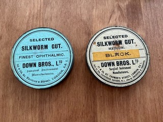 2 Vintage Surgical Silkworm Gut Tins