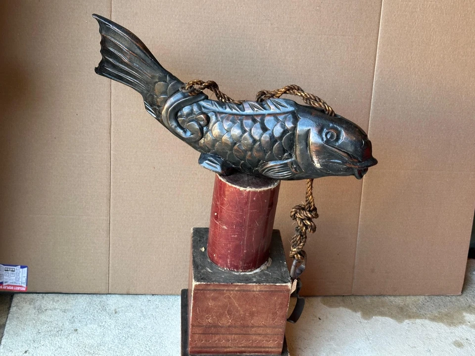 Gancho de hogar de peces Koi tallado japonés Jizai Kagi vintage - percha ajustable 17" Foto 3 de 4