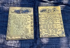 Vintage The Lords Prayer & Ten Commandments Brass Embossed Plaque Set England