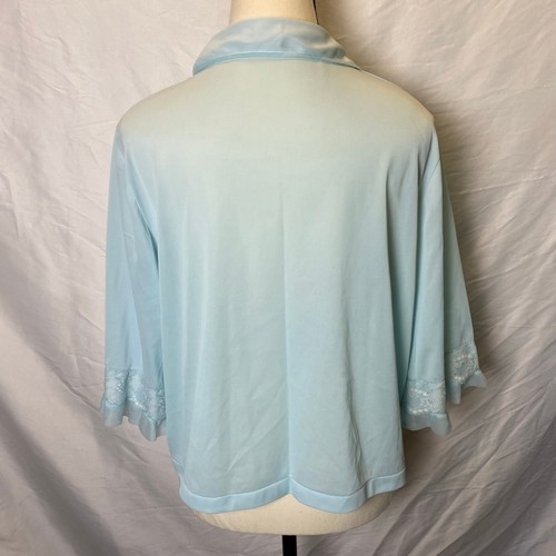 Vintage Women's Bed Jacket Medium Light Blue Ruffles Lace Trim Nylon Lingerie  - Picture 8 of 12