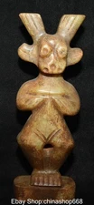 8.8" Old Chinese Qijia Hongshan Culture Jade Carving Sun God Helios Statue
