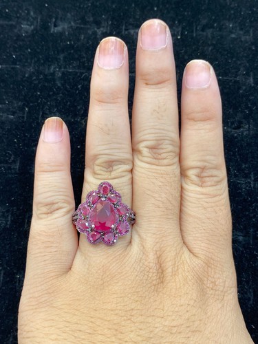 NATURAL RUBY 8X9 RUBY RUBY STERLING SILVER 925 RING - Picture 4 of 6