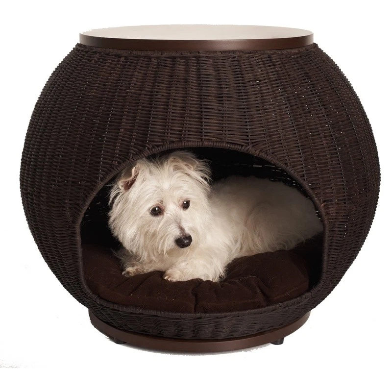 Igloo Pet Bed Deluxe Hand Woven Faux Rattan Durable Dog Cat Bed Easy Clean New - Image 2 of 4
