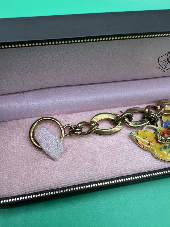 JUICY COUTURE Gold Tone Chunky Chain Toggle Bracelet w/Butterfly Charm In Box - Image 2 of 4