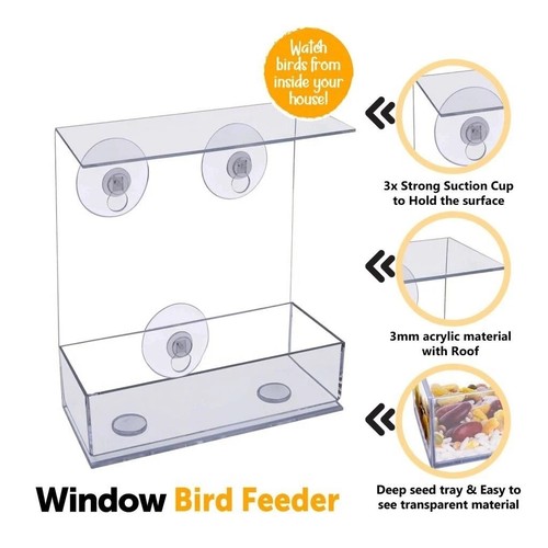 Fenster Vogelfutterhaus Garten Futterstation Plexiglas Saugnäpfe Outdoor Halterung - Bild 5 von 6
