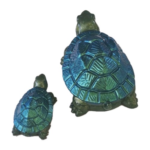 Paar irisierende blau grüne Schildkröten Figuren - Mutter & Baby Meeresschildkröte Resin - Bild 2 von 8