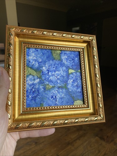 Hortensie, abstrakte Blume, Original Acryl Gemälde Mini, klein, 4/4 gerahmt - Bild 4 von 10