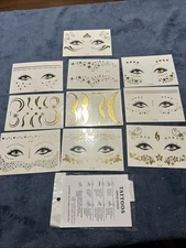 10 Sheets Face Metallic Shiny Gold Temporary Tattoo Sticker Star Heart Flower 1D