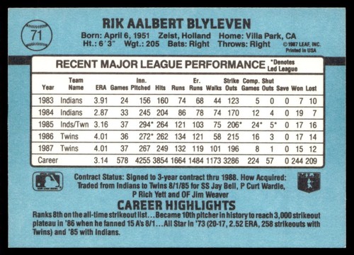 1988 Donruss Bert Blyleven #71 - Picture 2 of 2