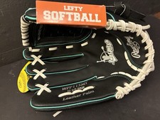 RAWLINGS WFP115MT Softball Glove 11.5” FAST PITCH Lefty Black & Teal Stripes NEW