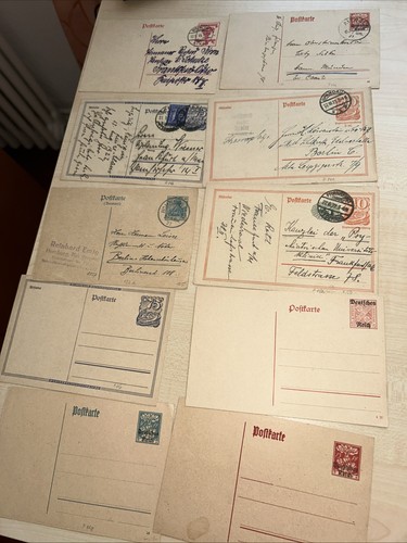 Deutsches Reich 20 Postkarten mit aufgedr. Briefmarke,12 gebraucht,8 ungebraucht