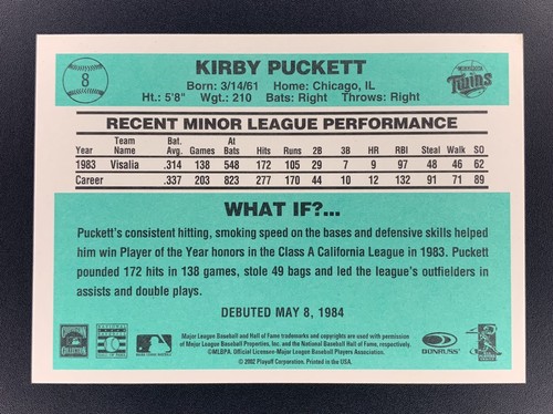 2002 Donruss Originals „What If?…“ Kirby Puckett Rated Rookie SSP!! HARTER FUND - Bild 2 von 2