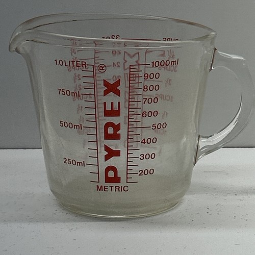 Vintage Pyrex "D" Griff 4 Tasse 1 Quart roter Schriftzug Glas Messbecher #532 - Bild 2 von 6