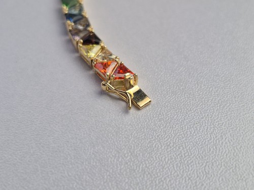 Suzanne Somers Multi Edelstein Dreieck Sterlingsilber Regenbogen Tennis Armband - Bild 4 von 20