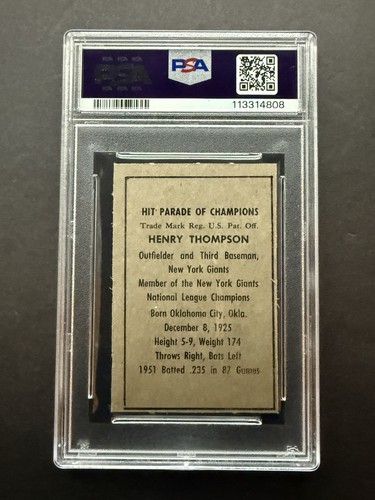 1952 Berk Ross HENRY THOMPSON PSA 6(MC) New York Giants - Picture 2 of 2