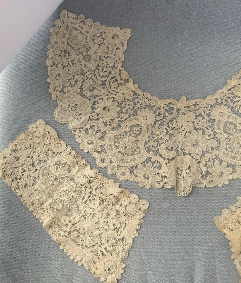 МУЗЕЙ воротник манжеты 19-го века ручной работы кружева старинный Бельгии точка де Gaze - Изображение 3 из 4