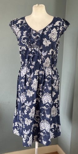 Dorothy Perkins 100 % Baumwolle blau Blumen Kleid Größe 14 Kurzarm