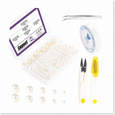 800Pcs White Perforated Pearl Beads Kit with Scissors Tweezers - 5 Sizes 4mm 6mm