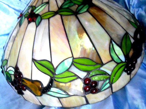 Antique Vgt Tiffany Cherry Pear Pearled Stained Glass Chandellier 18" - Picture 6 of 13