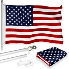 Flag Pole 6FT Silver USA American Flag 3x5FT Combo Printed 150D Polyester