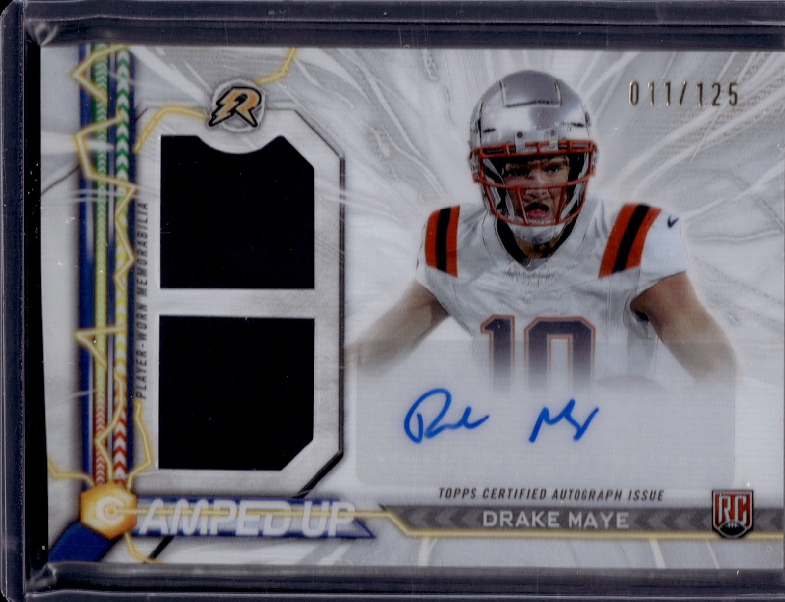 2024 Topps Resurgence Amped Up Rookie Patch Auto White Surge Drake Maye 11/125