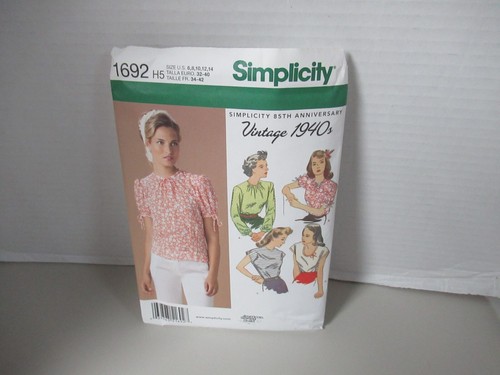 SIMPLICITY  Pattern # 1692 Misses SZ 6TO 14 Pullover Top VTG  1940s Design UNCUT - Afbeelding 2 van 4