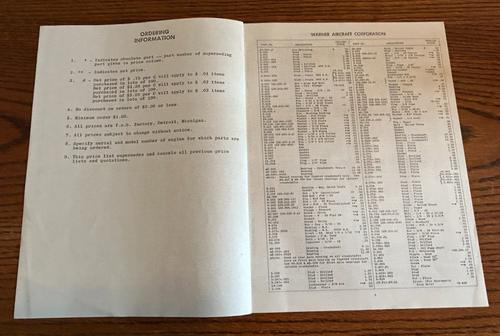 Warner Aircraft Company Scarab Parts Price List September 1947 Reproduction - Picture 3 of 4