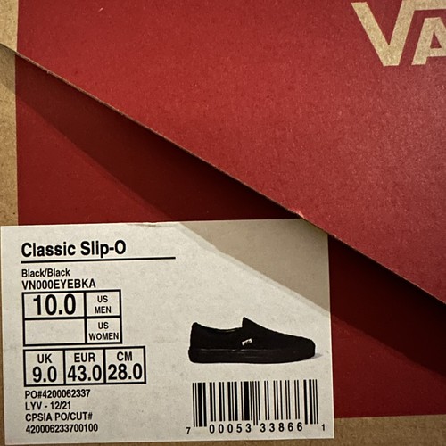 Mens 10 Vans Classic Slip On All Black Casual Shoes Sneakers - Picture 7 of 7