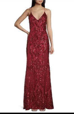 B. Darlin Women's Red Dress Size 3/4 Prom Floor Length Sequins Dance Glamorous 
