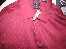 NWT New BEN SHERMAN Men's XL Button Up Shirt Burgundy Wine Gray Geometric SLIM