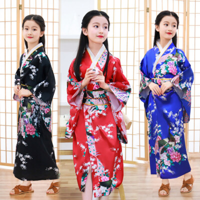 Japanese Girl Kimono Robe Chinese Traditional Silk Satin Pajamas Lass Nightgown eBay