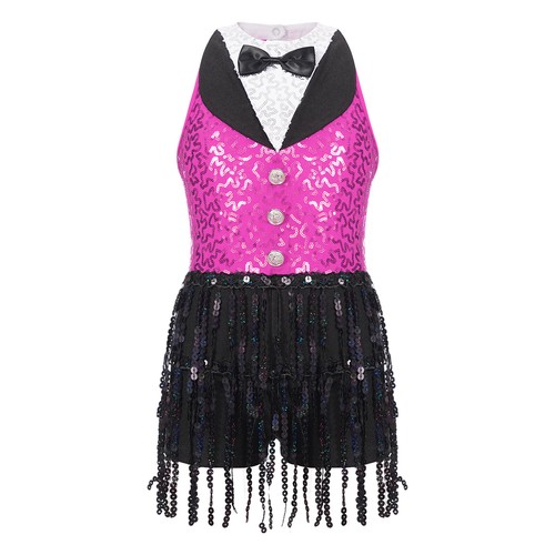 Kids Girls Dance Dress Christmas Dancewear Tassel Leotard Party Short Jumpsuit - Picture 49 of 59