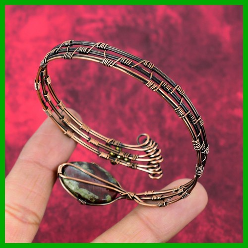 Easter Deal Copper Oval Dragon Bloodstone Gemstone Wife Gift Art Deco New Bangle - Picture 5 of 6