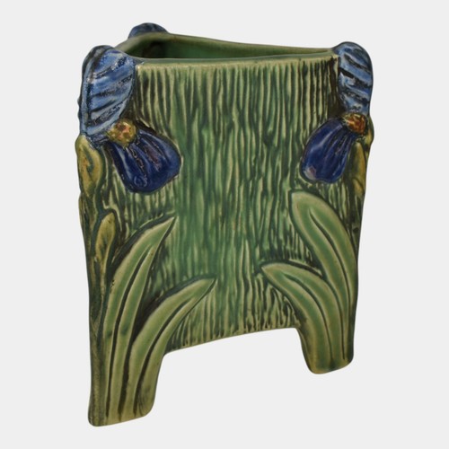 Weller Ardsley 20er Jahre Vintage Kunstkeramik grüne dreieckige Iris Keramik Vase - Bild 2 von 6