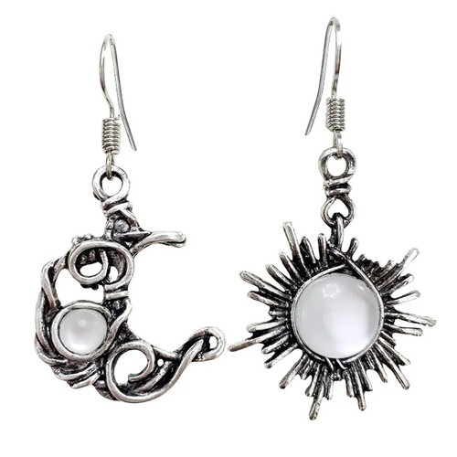Moda Bohemia Sol y Luna Pendientes Color Plata Redondos Cristal Gota Pendiente... - Imagen 10 de 14