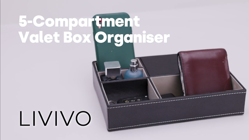5 Compartment Storage Box Leather Valet Textured Tray Organiser Wallet Jewellery - Video 1 of 1